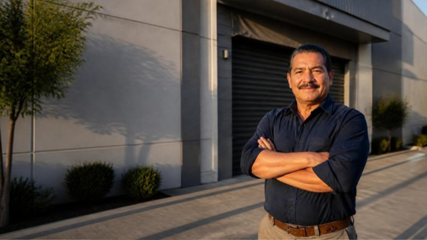 Empresario frente a su inmueble comercial