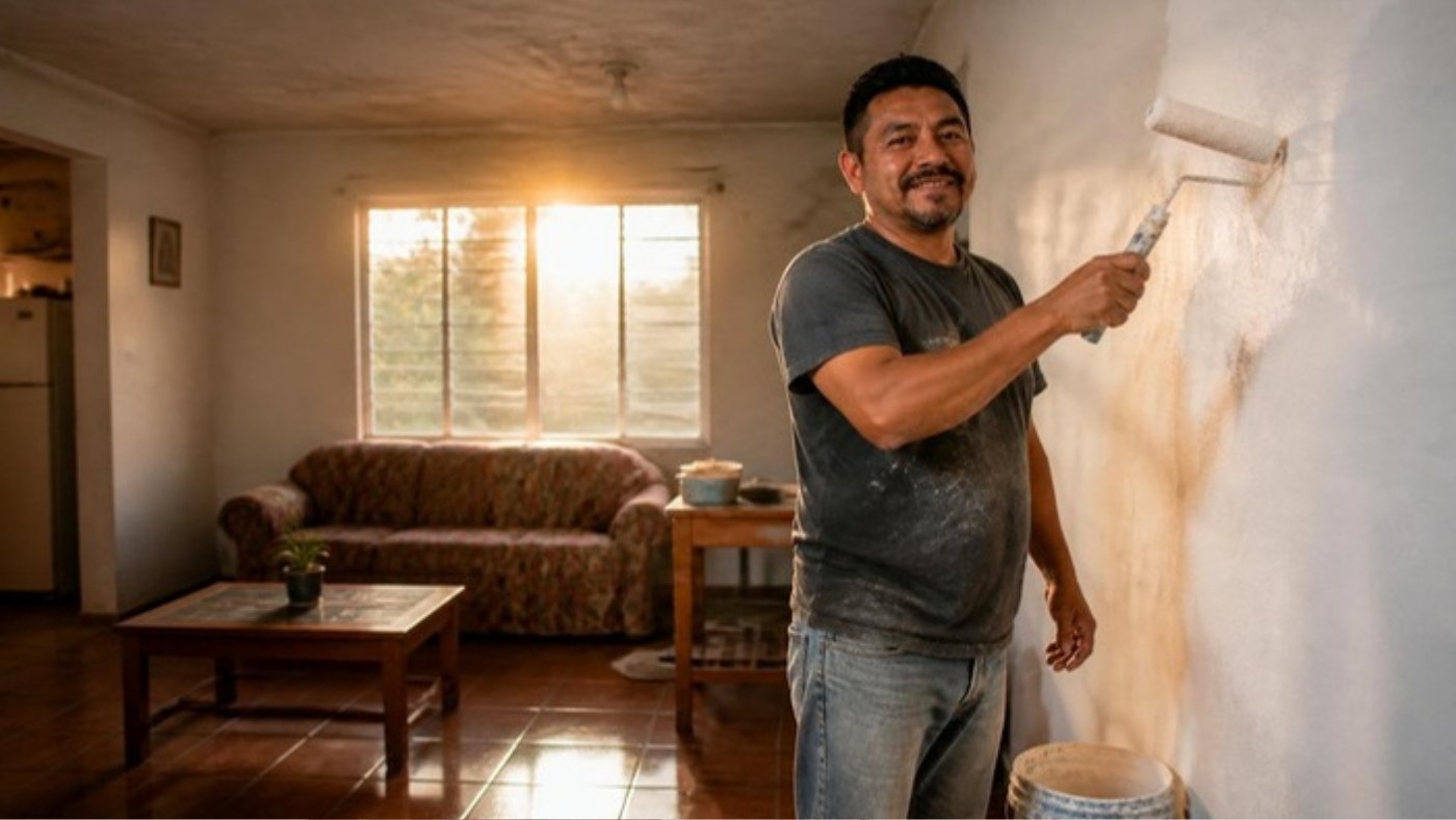 Hombre pintando la sala de su casa